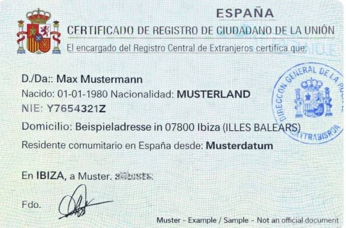 NIE nummer document Spanje